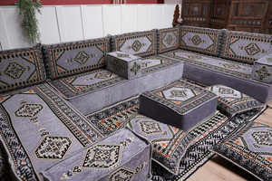 Modern Arabic Sofa, U Shaped Gray Arabic Floor Sofa Set, Moroccan Couch Sofas, Floor Cushion, Sectional Sofas, Arabic Majlis Sofa Seating