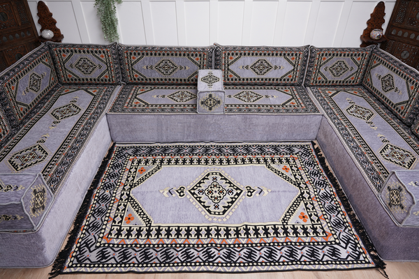 Modern Arabic Sofa, U Shaped Gray Arabic Floor Sofa Set, Moroccan Couch Sofas, Floor Cushion, Sectional Sofas, Arabic Majlis Sofa Seating