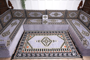 Gray Corner Sofa Seating Set, U Shaped Arabic Sofa Set, Oriental Floor Seating, Living Room Sofa, Sofa Slipcovers