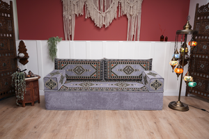 Loveseat Arabic Sofa, Traditional Living Room Sofa with Ottoman Couch and Rug, Floor Sofa Set, Ottoman Floor Cushion Seating, Arabic Majlis