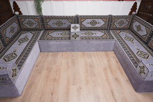 Modern Arabic Sofa, U Shaped Gray Arabic Floor Sofa Set, Moroccan Couch Sofas, Floor Cushion, Sectional Sofas, Arabic Majlis Sofa Seating