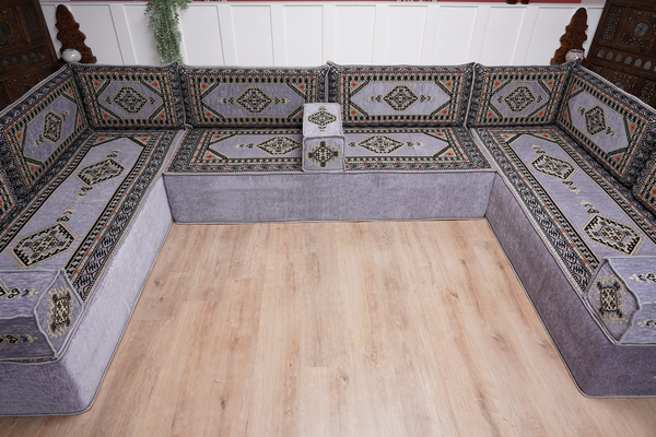 Modern Arabic Sofa, U Shaped Gray Arabic Floor Sofa Set, Moroccan Couch Sofas, Floor Cushion, Sectional Sofas, Arabic Majlis Sofa Seating