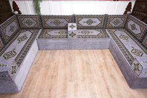 Gray Corner Sofa Seating Set, U Shaped Arabic Sofa Set, Oriental Floor Seating, Living Room Sofa, Sofa Slipcovers