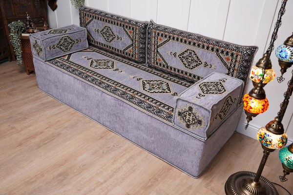 Loveseat Arabic Sofa, Traditional Living Room Sofa with Ottoman Couch and Rug, Floor Sofa Set, Ottoman Floor Cushion Seating, Arabic Majlis