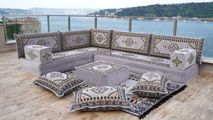 8 Zoll dickes L-Sofa-Set, Bodensofa, Ecksofas, Arabisches Majlis, Türkischer Teppich, Sofabezüge