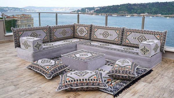 8 Zoll dickes L-Sofa-Set, Bodensofa, Ecksofas, Arabisches Majlis, Türkischer Teppich, Sofabezüge