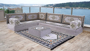 8 Zoll dickes L-Sofa-Set, Bodensofa, Ecksofas, Arabisches Majlis, Türkischer Teppich, Sofabezüge