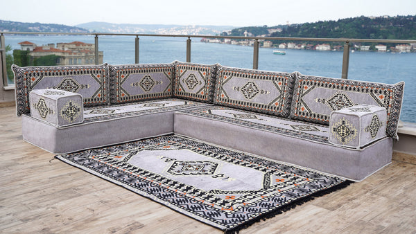 8 Zoll dickes L-Sofa-Set, Bodensofa, Ecksofas, Arabisches Majlis, Türkischer Teppich, Sofabezüge