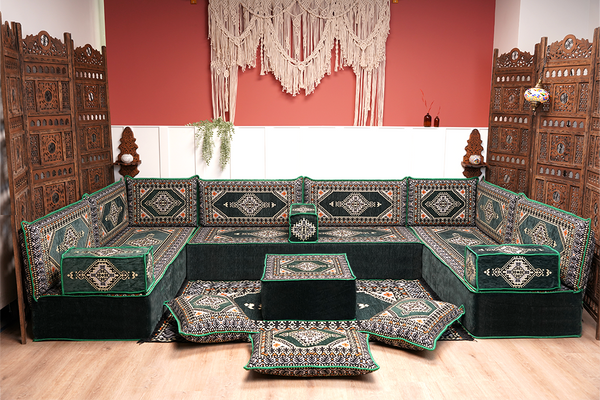 8'' Thickness U Sofa Set, Arabic Jalsa Set, Floor Cushions, Handmade Arabic Sofa