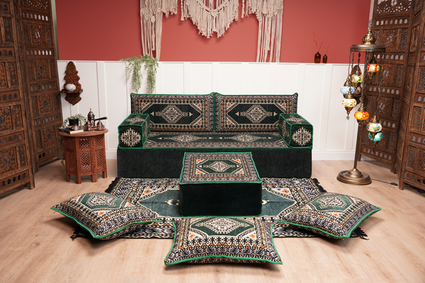 16'' Thickness Single Sofa with Ottoman Couch and Rug, Floor Cushions, Arabic Majlis Set, Boho Floor Seating, Ottoman Floor Cushion, Moroccan Sofas