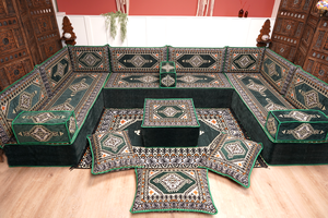 8'' Thickness U Sofa Set, Arabic Jalsa Set, Floor Cushions, Handmade Arabic Sofa