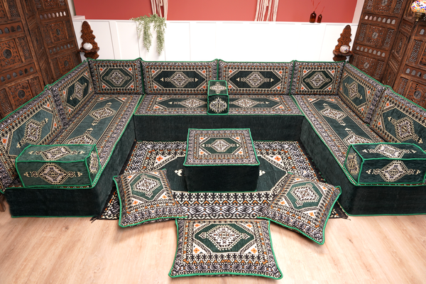 8'' Thickness U Sofa Set, Arabic Jalsa Set, Floor Cushions, Handmade Arabic Sofa