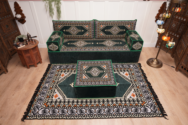 16'' Thickness Single Sofa with Ottoman Couch and Rug, Floor Cushions, Arabic Majlis Set, Boho Floor Seating, Ottoman Floor Cushion, Moroccan Sofas