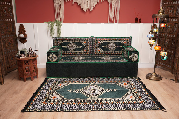 16'' Thickness Single Sofa with Ottoman Couch and Rug, Floor Cushions, Arabic Majlis Set, Boho Floor Seating, Ottoman Floor Cushion, Moroccan Sofas