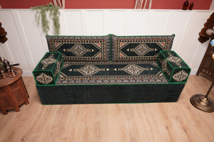 16'' Thickness Green Moroccan Sofa, Arabic Majlis Sofa, Floor Cushions, Arabic Floor Couch, Sectional Sofa, Traditional Living Room Sofa, Sectional Sofa