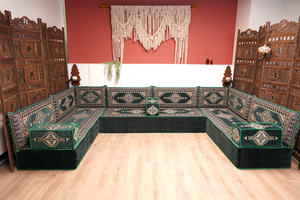 8'' Thickness U Sofa Set, Arabic Jalsa Set, Floor Cushions, Handmade Arabic Sofa