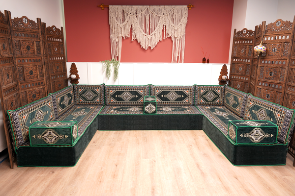 8'' Thickness U Sofa Set, Arabic Jalsa Set, Floor Cushions, Handmade Arabic Sofa