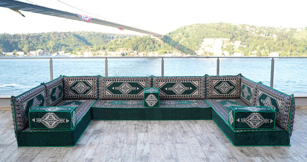 8'' Dicke U-Sofa-Set, arabisches Jalsa-Set, Bodenkissen, handgemachtes arabisches Sofa