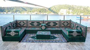 8'' Dicke U-Sofa-Set, arabisches Jalsa-Set, Bodenkissen, handgemachtes arabisches Sofa