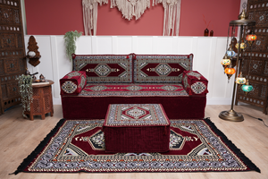 Sofa with Ottoman Couch and Rug, Bohemian Furniture, Arabic Majlis, Sectional Sofa, Turkish Rug Sofa, Moroccan Couch, Custom Made Sofa