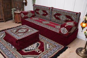 Sofa with Ottoman Couch and Rug, Bohemian Furniture, Arabic Majlis, Sectional Sofa, Turkish Rug Sofa, Moroccan Couch, Custom Made Sofa
