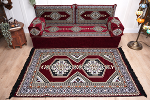 8'' Thickness Sofa Set, Palace Maroon Arabic Floor Cushions, Traditional Moroccan Sofa Seatings, Arabic Majlis, Boho Floor Sofa Set