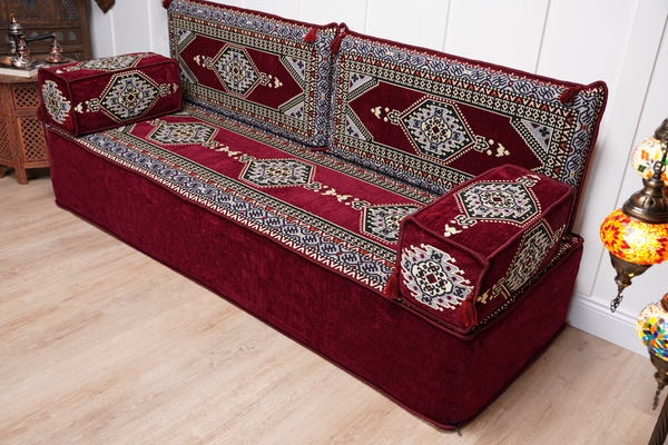 16'' Single Sofa Sets, Maroon Loveseat Arabic Sofa, Turkish Floor Sofa, Moroccan Cushion, Ethnic Floor Cushion, Arabic Floor Sofa