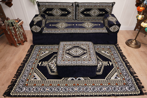 Navy Blue Arabic Sofa with Ottoman Couch and Rug, Floor Cushion Seating, Arabic Jalsa Set, Sectional Sofa, Arabic Sofa Seating, Moroccan Sofa