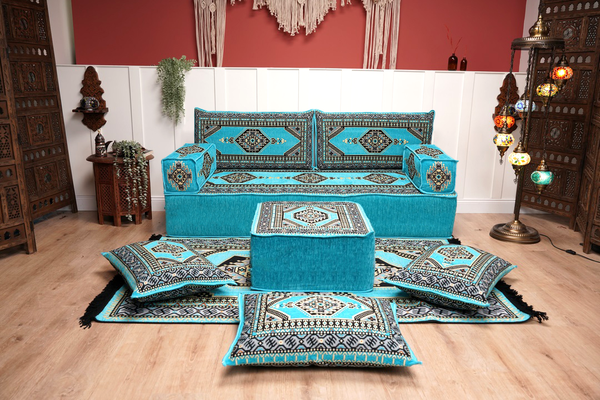 8'' Thickness Sofa Set, Turquoise Turkish Floor Sofas, Floor Couch, Reading Sofa Pillow, Window Seat, Bench Cushion