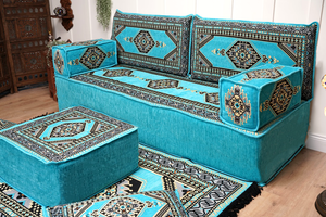 8'' Thickness Sofa Set, Turquoise Turkish Floor Sofas, Floor Couch, Reading Sofa Pillow, Window Seat, Bench Cushion