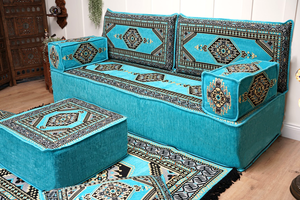 8'' Thickness Sofa Set, Turquoise Turkish Floor Sofas, Floor Couch, Reading Sofa Pillow, Window Seat, Bench Cushion