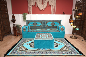 8'' Thickness Sofa Set, Turquoise Turkish Floor Sofas, Floor Couch, Reading Sofa Pillow, Window Seat, Bench Cushion