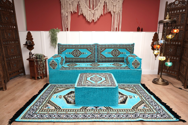 8'' Thickness Sofa Set, Turquoise Turkish Floor Sofas, Floor Couch, Reading Sofa Pillow, Window Seat, Bench Cushion