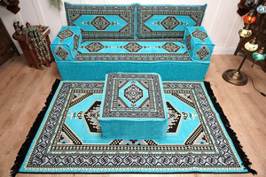 8'' Thickness Sofa Set, Turquoise Turkish Floor Sofas, Floor Couch, Reading Sofa Pillow, Window Seat, Bench Cushion