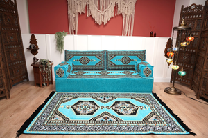 8'' Thickness Sofa Set, Turquoise Turkish Floor Sofas, Floor Couch, Reading Sofa Pillow, Window Seat, Bench Cushion