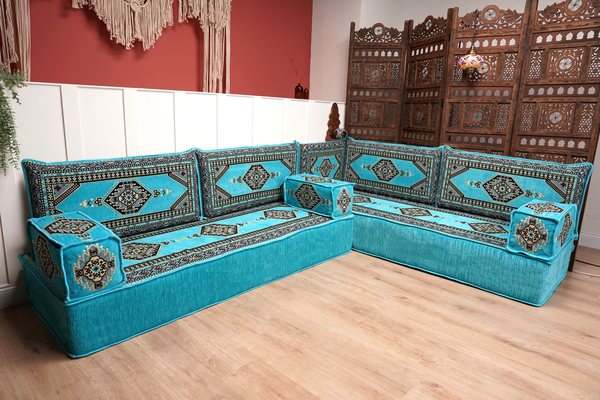 8'' Thickness L Sofa Set, Floor Cushions, Balcony Patio Sofas, Terrace Sofa, Ethnic Sofa