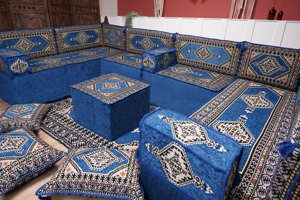 كنبة أرضية عربية، كنب عربي على شكل حرف U، وسائد أرضية، كنبة مجلس عربية، كنب عصري، وسائد مقاعد أرضية