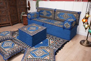 16'' Thickness Floor Cushions, Arabic Majlis Set, Single Sofa with Ottoman Couch and Rug, Bohemian Furniture, Sectional Sofa