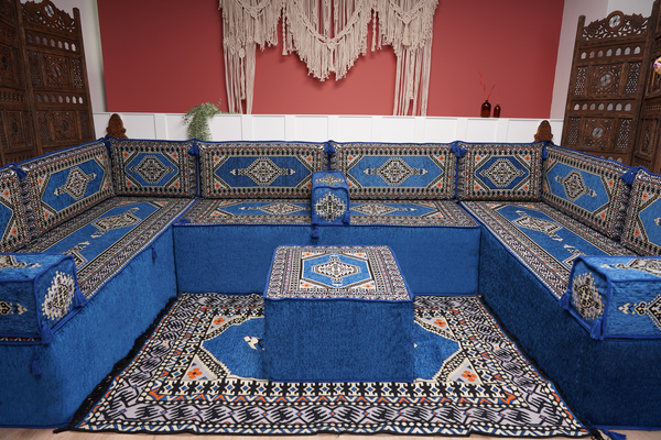 كنبة أرضية عربية، كنب عربي على شكل حرف U، وسائد أرضية، كنبة مجلس عربية، كنب عصري، وسائد مقاعد أرضية