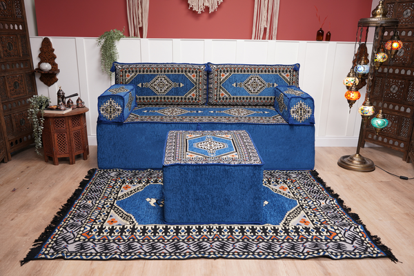 16'' Thickness Floor Cushions, Arabic Majlis Set, Single Sofa with Ottoman Couch and Rug, Bohemian Furniture, Sectional Sofa