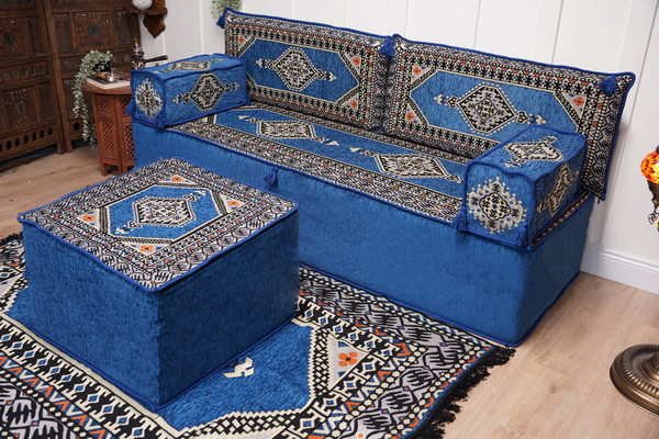 16'' Thickness Floor Cushions, Arabic Majlis Set, Single Sofa with Ottoman Couch and Rug, Bohemian Furniture, Sectional Sofa