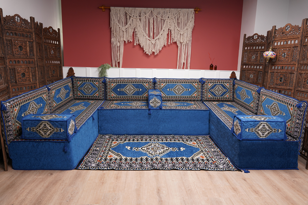 كنبة أرضية عربية، كنب عربي على شكل حرف U، وسائد أرضية، كنبة مجلس عربية، كنب عصري، وسائد مقاعد أرضية