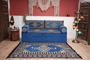 16'' Thickness Floor Cushions, Arabic Majlis Set, Single Sofa with Ottoman Couch and Rug, Bohemian Furniture, Sectional Sofa