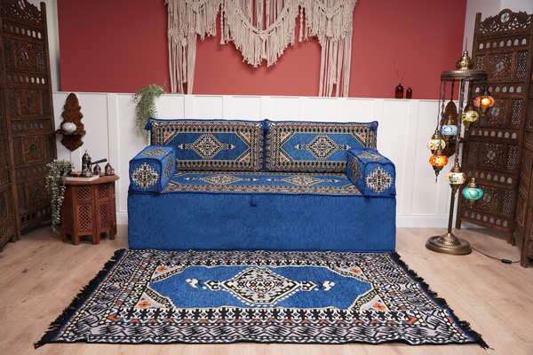 16'' Thickness Floor Cushions, Arabic Majlis Set, Single Sofa with Ottoman Couch and Rug, Bohemian Furniture, Sectional Sofa