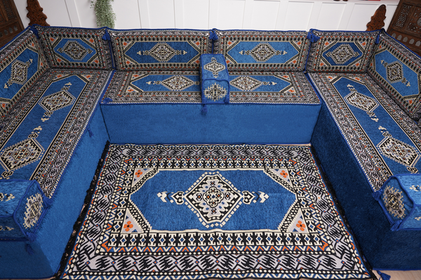 كنبة أرضية عربية، كنب عربي على شكل حرف U، وسائد أرضية، كنبة مجلس عربية، كنب عصري، وسائد مقاعد أرضية