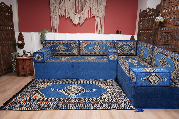 L Shaped Floor Couch, Arabic Sofa Seating, Floor Pillow, Corner Floor Cushions, Patio Furniture, Sectional Sofas, Arabic Jalsa