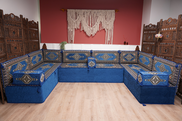 كنبة أرضية عربية، كنب عربي على شكل حرف U، وسائد أرضية، كنبة مجلس عربية، كنب عصري، وسائد مقاعد أرضية