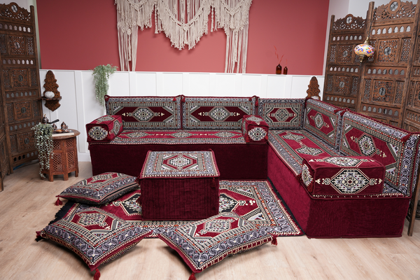 L Shaped Floor Couch, Sectional Sofa Set, Corner Floor Couch, Moroccan Home Decor, Floor Cushions, Bohemian Furniture, Arabic Sofa Set