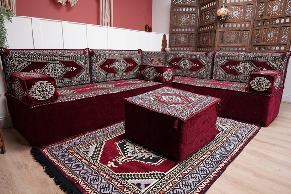 L Shaped Floor Couch, Sectional Sofa Set, Corner Floor Couch, Moroccan Home Decor, Floor Cushions, Bohemian Furniture, Arabic Sofa Set