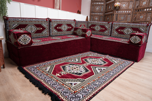 L Shaped Floor Couch, Sectional Sofa Set, Corner Floor Couch, Moroccan Home Decor, Floor Cushions, Bohemian Furniture, Arabic Sofa Set